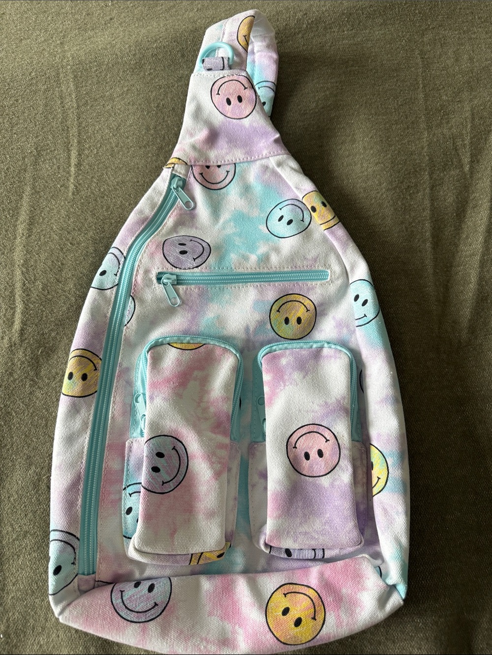Pastel Tie-Dye Smiley Face Sling Backpack